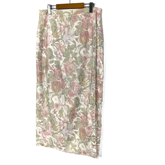 Vtg Jones New York Linen Pastel Floral Wrap Skirt - Picture 2 of 8